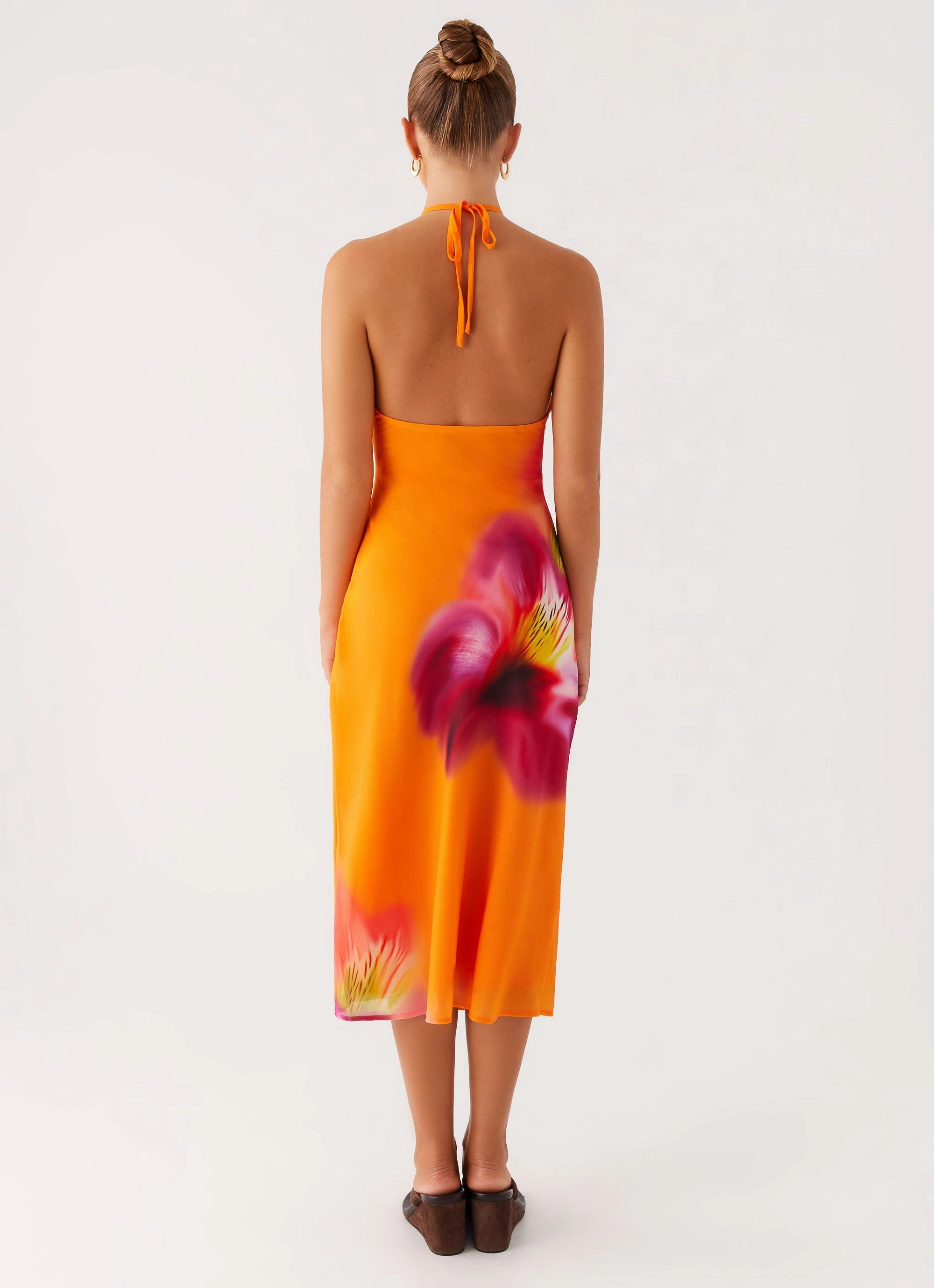 Kea Midi Dress - Orange Tropical Fashion Fit Striped-Pattern