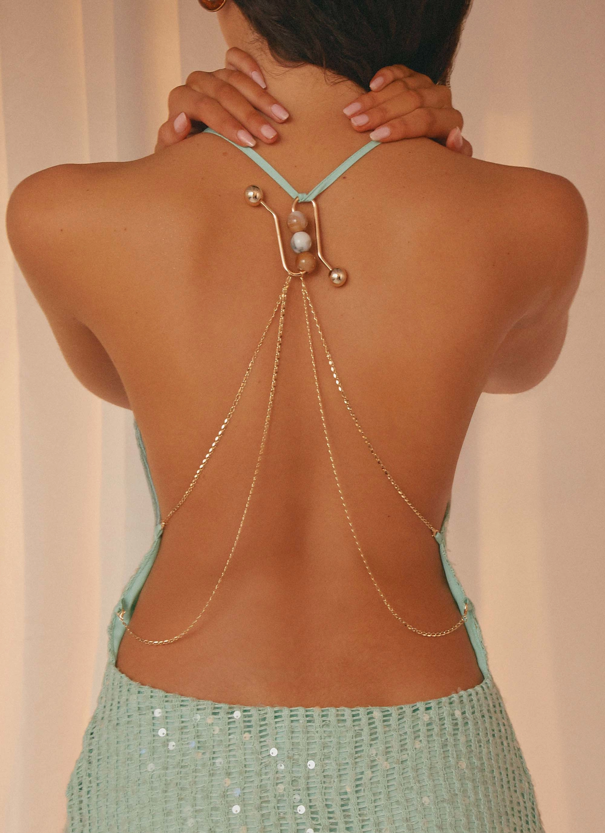 Keela Sequin Mini Dress - Mint Sage Retro Detail