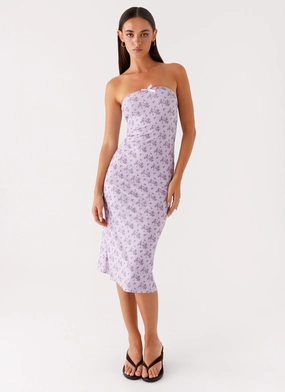 Soft Tones Travel piece Keila Strapless Midi Dress - Lavender Meadow