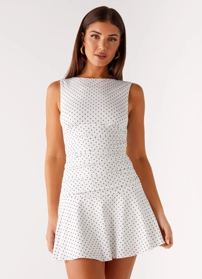 Low Key FadeResistantColor Kelda Mini Dress - White Polka Dot