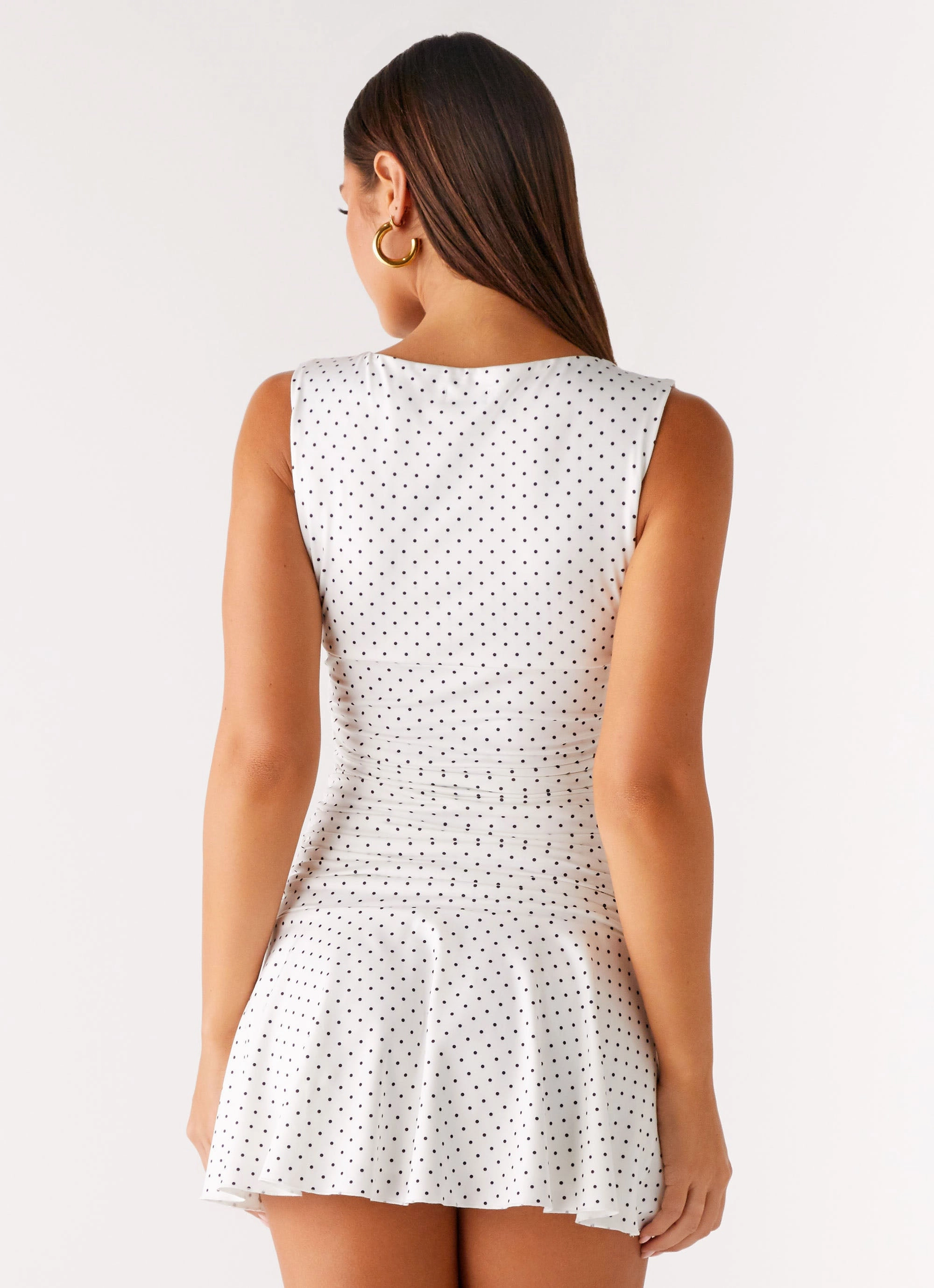 Linen Chic Kelda Mini Dress - White Polka Dot