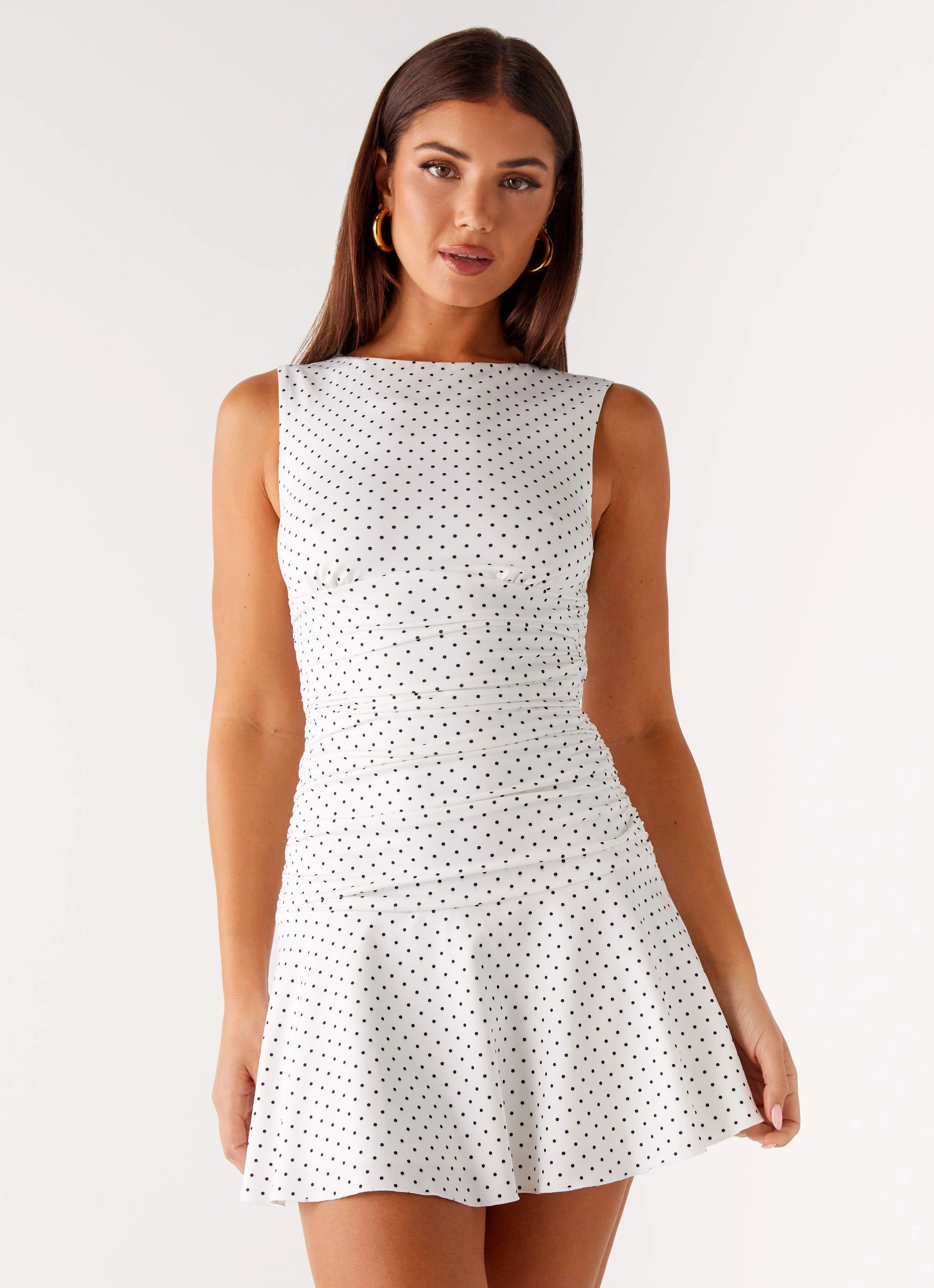 Low Key FadeResistantColor Kelda Mini Dress - White Polka Dot