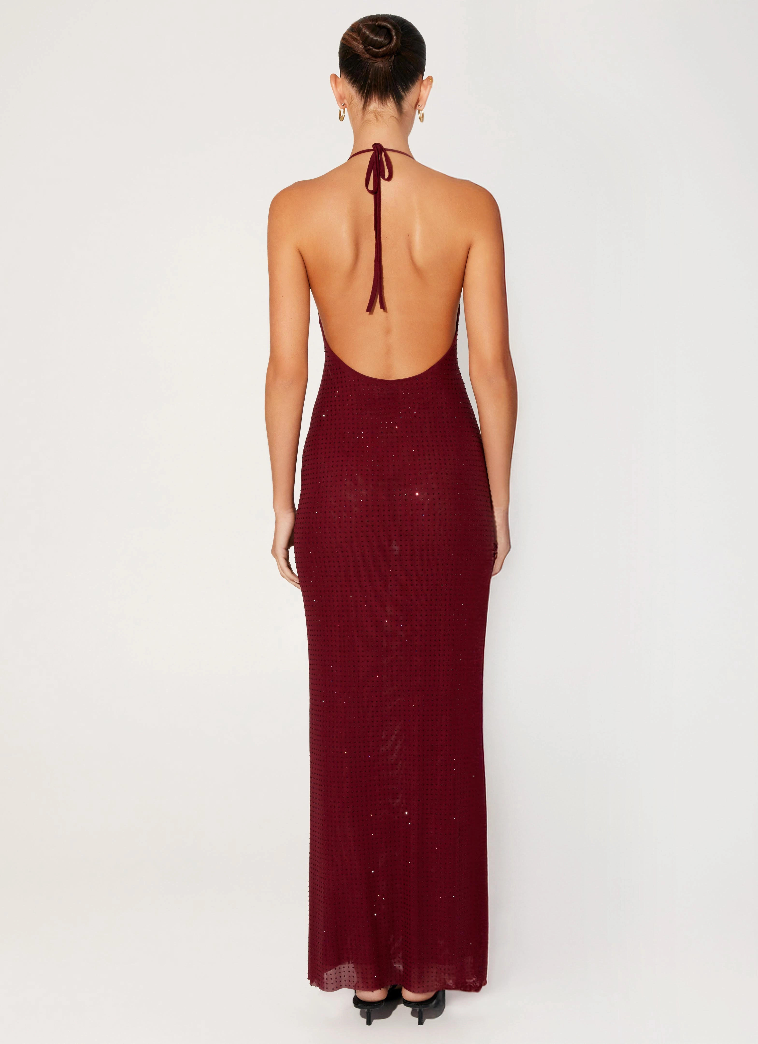 Floating Shape Night Appeal Keliese Beaded Maxi Dress - Burgundy
