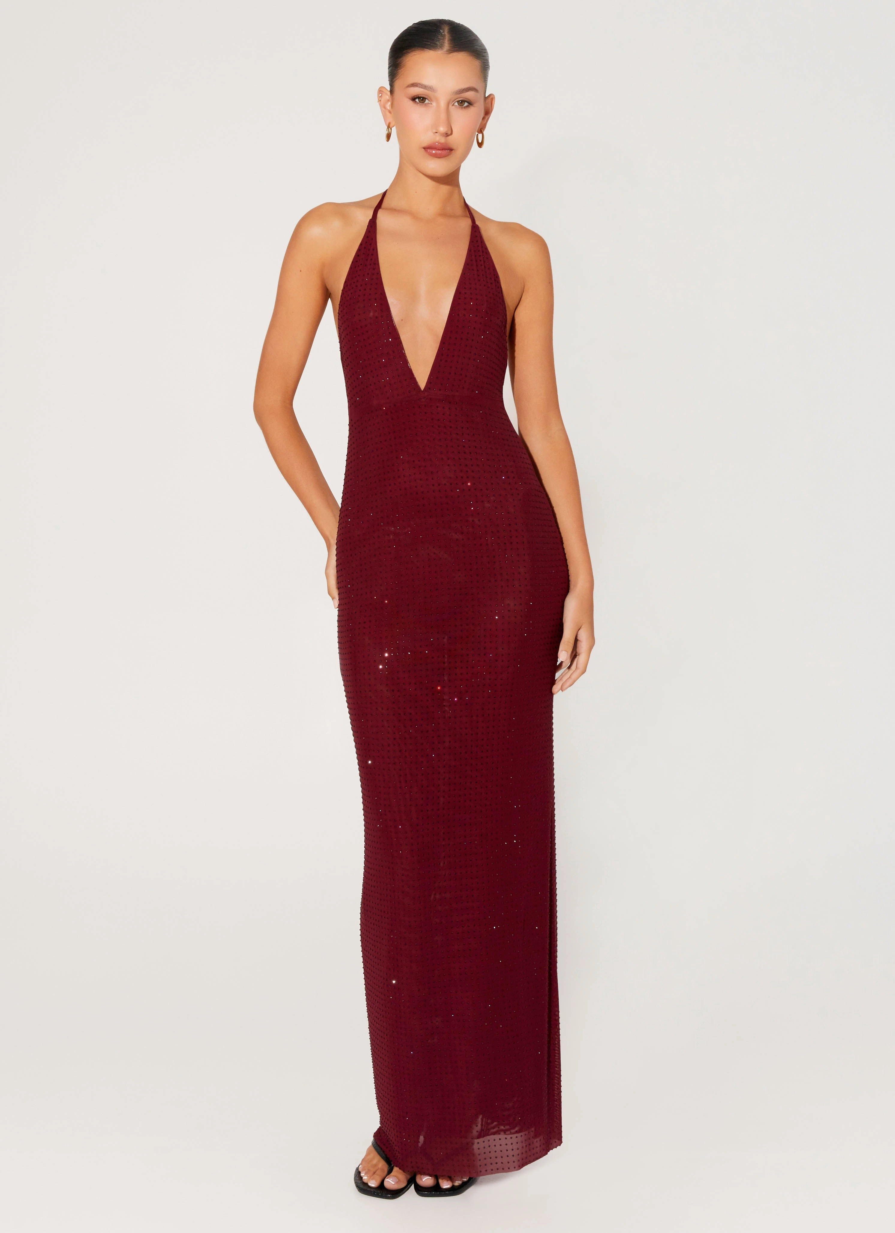 Formal Occasion Luxe Touch Keliese Beaded Maxi Dress - Burgundy
