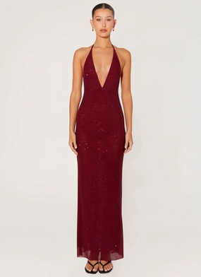 Classic wrap dress Keliese Beaded Maxi Dress - Burgundy