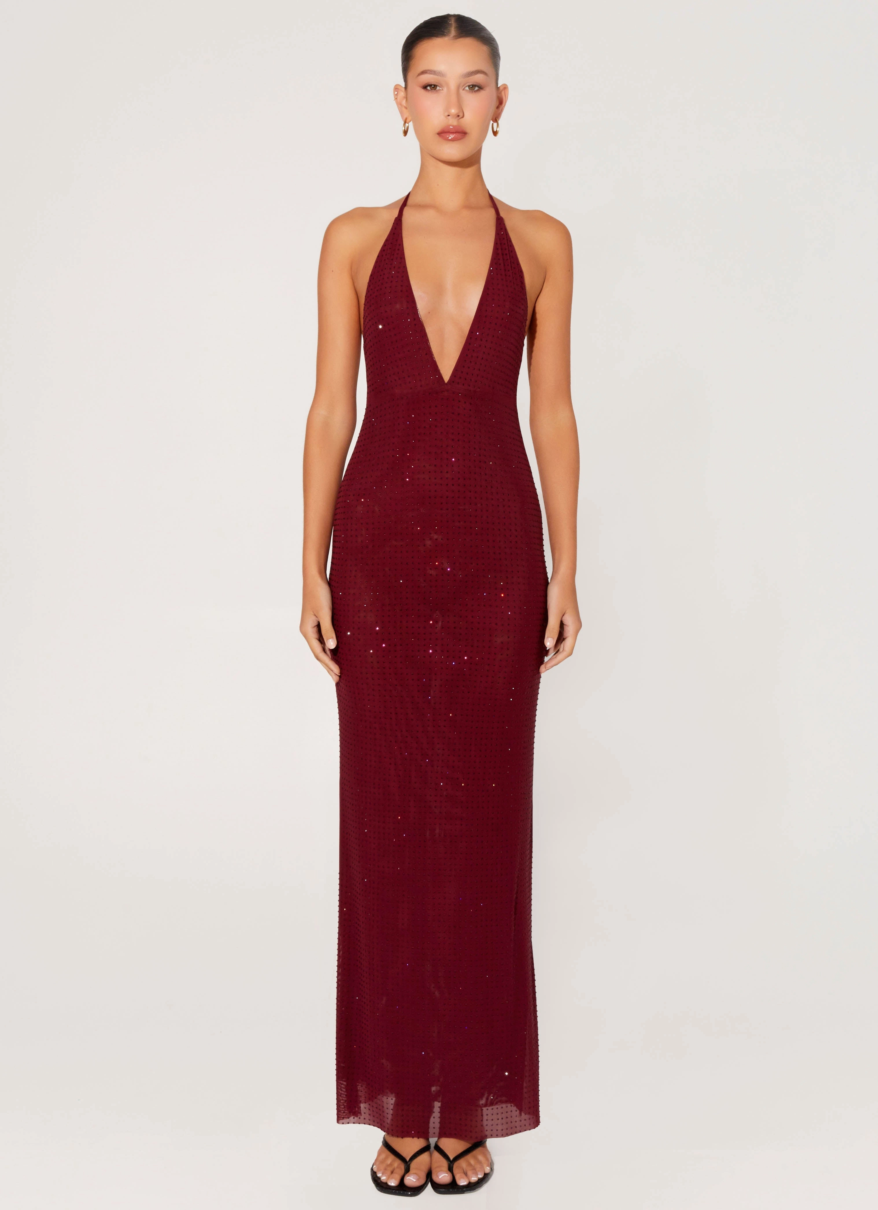 Classic wrap dress Keliese Beaded Maxi Dress - Burgundy