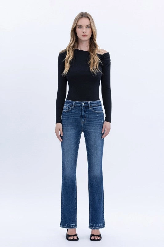 Layered Knee Panels Kerri High Rise Full Length Bootcut Jeans