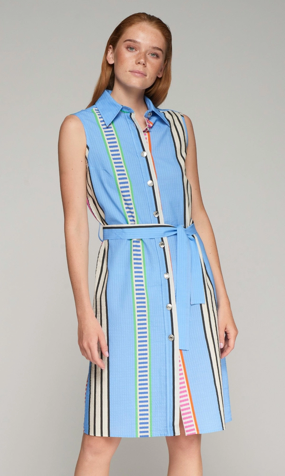 Mariya Dress in Azul Seersucker Street Ease Subtle Drape