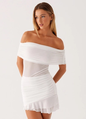 Nelly Off Shoulder Mini Dress - White Bright Colors