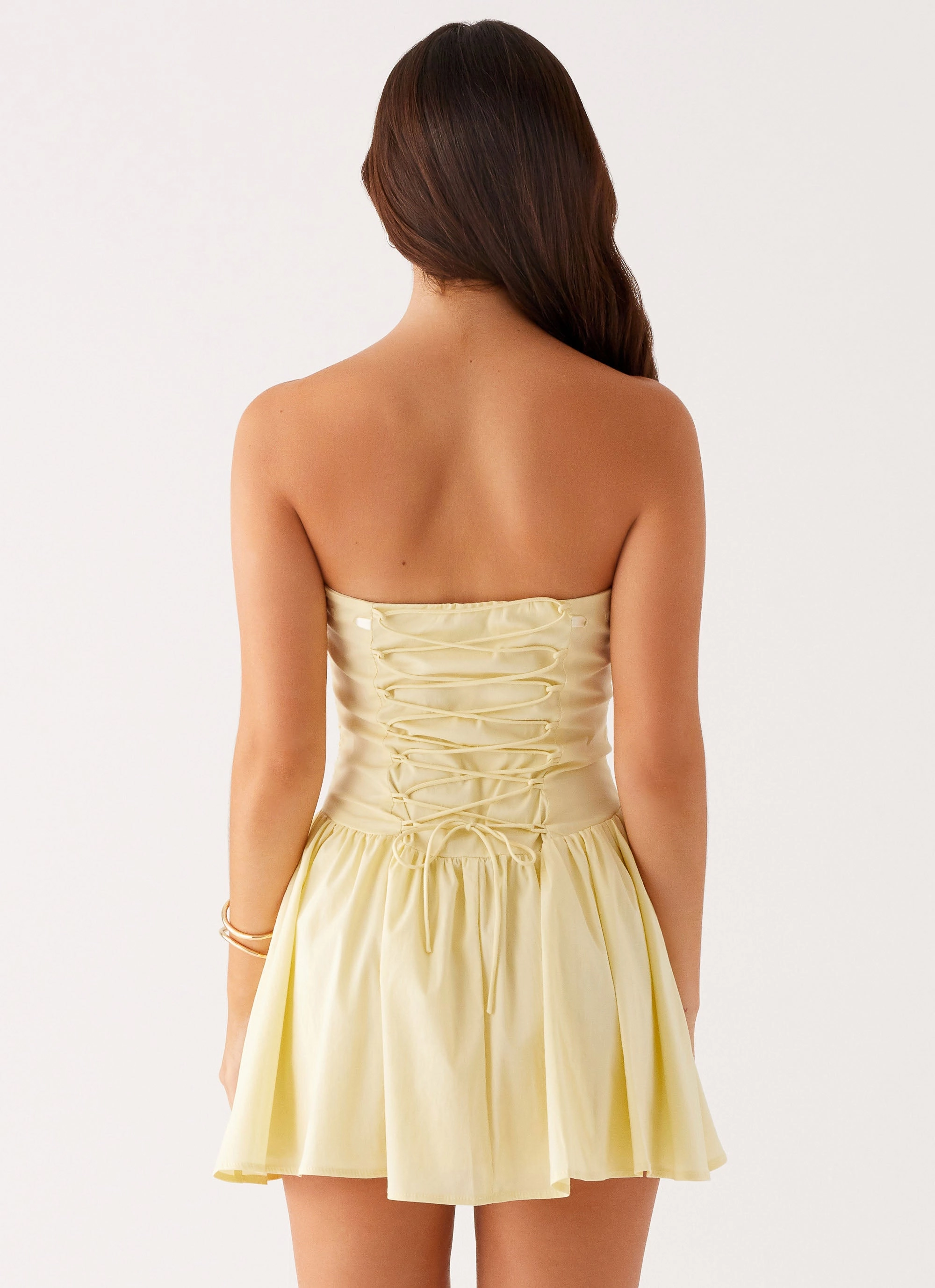 Kienna Strapless Mini Dress - Yellow Zip-Closure