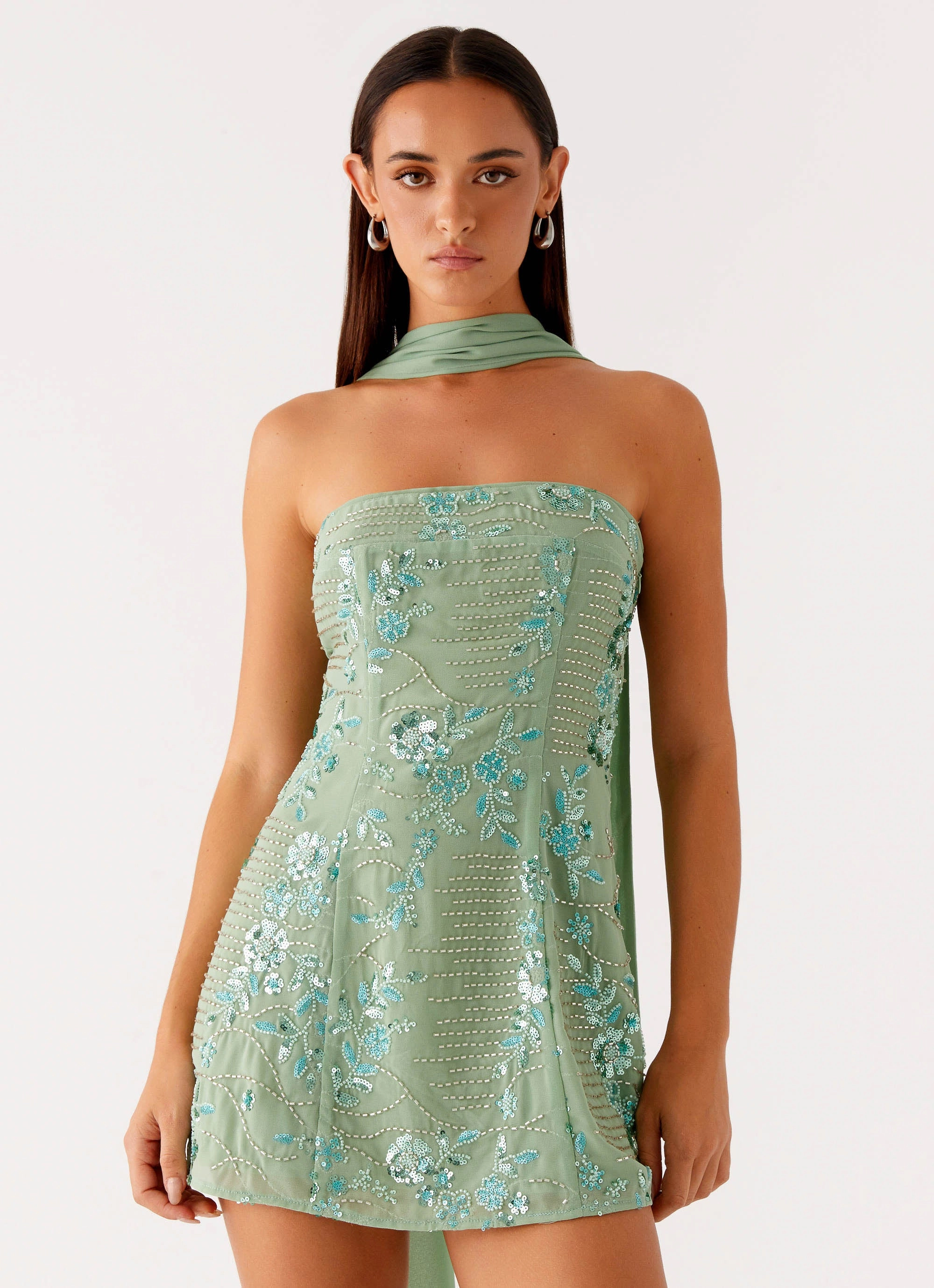 Kiesha Strapless Scarf Mini Dress - Mint Natural Light Minimal Tone