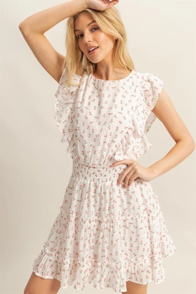 Kim Ditsy Floral Print Ruffle Mini Dress Understated Glam Lounge Comfort