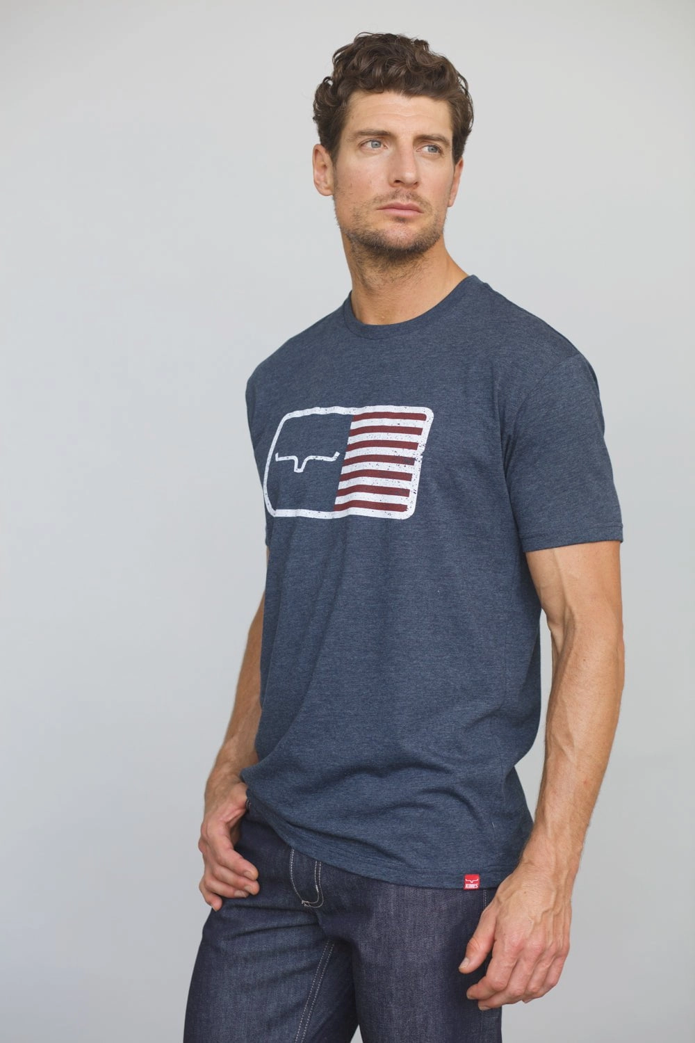 Layering Piece Kimes Ranch Mens American Trucker Tee Navy Cotton Blend S/S T-Shirt