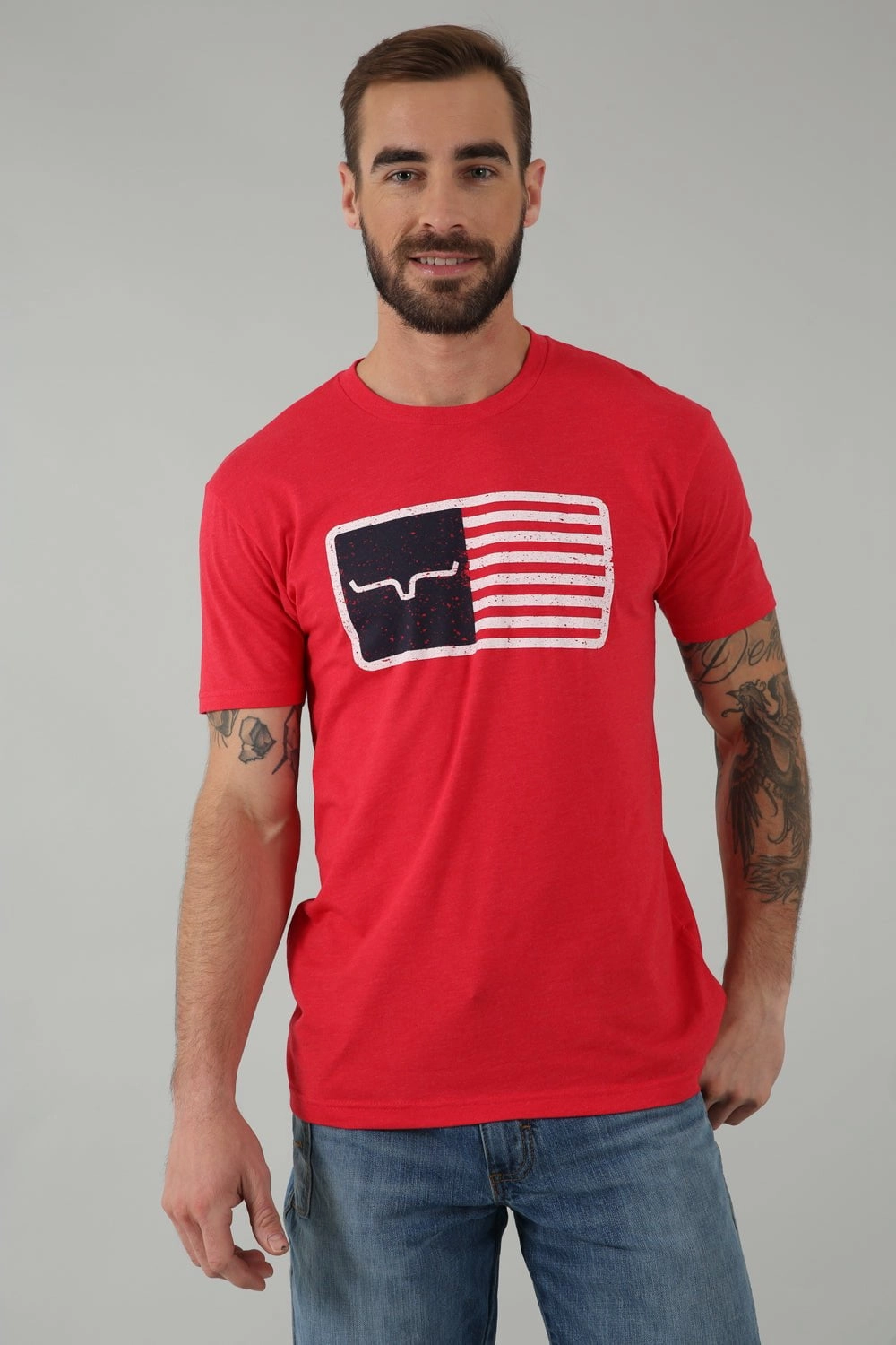 Kimes Ranch Mens American Trucker Tee Red Cotton Blend S/S T-Shirt Non Iron Fabric