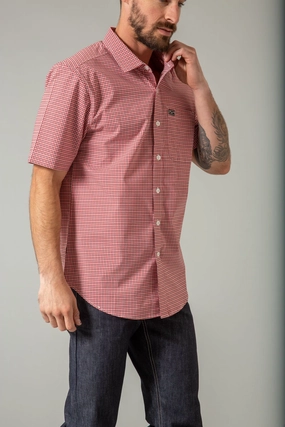 Smart Look Nautical Look Kimes Ranch Mens Chute Mini Check Red Cotton Blend S/S Shirt