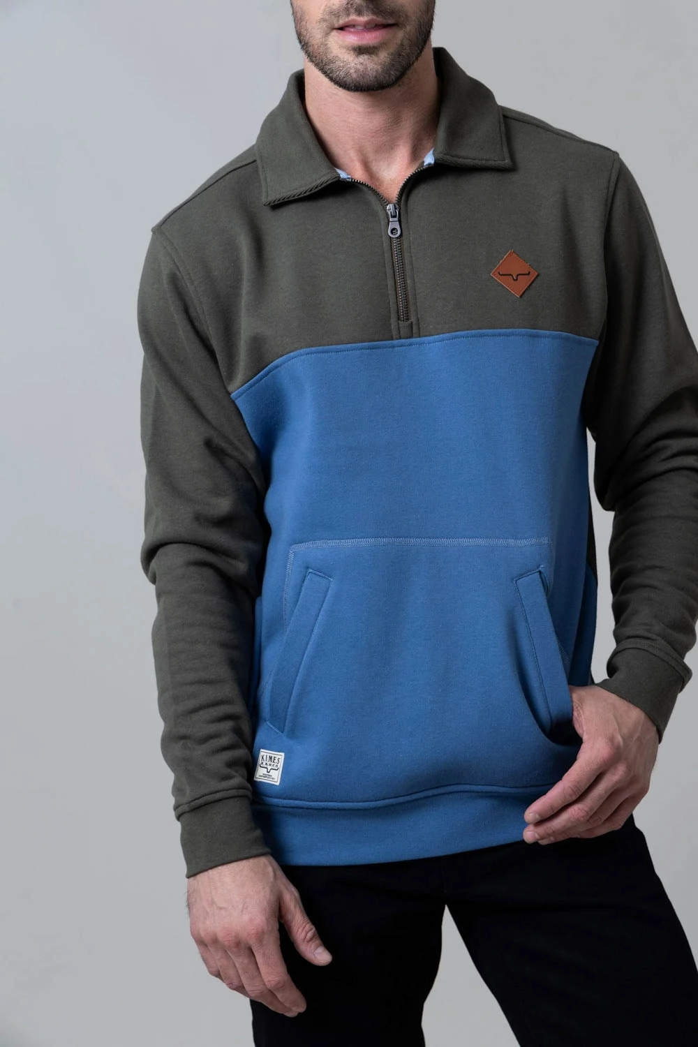 Kimes Ranch Mens Diamond Head Army/Blue Cotton Blend 1/4 Zip Sweater All Day Comfort Tech