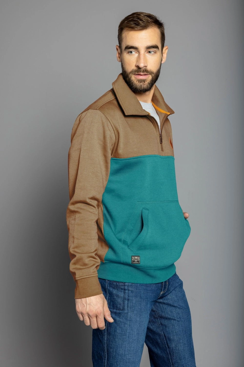Layered Collar Pure Cotton Kimes Ranch Mens Diamond Head QZ Brown/Teal Cotton Blend 1/4 Zip Sweater