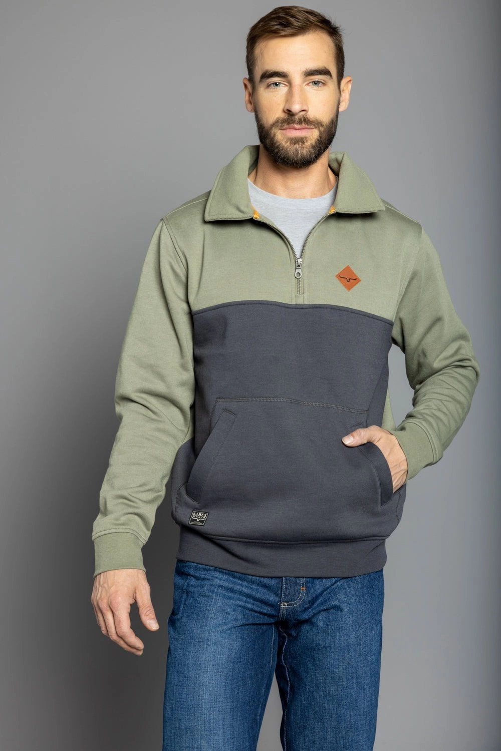 Outdoor Gear Urban Wear Kimes Ranch Mens Diamond Head QZ Sage/Charcoal Cotton Blend 1/4 Zip Sweater