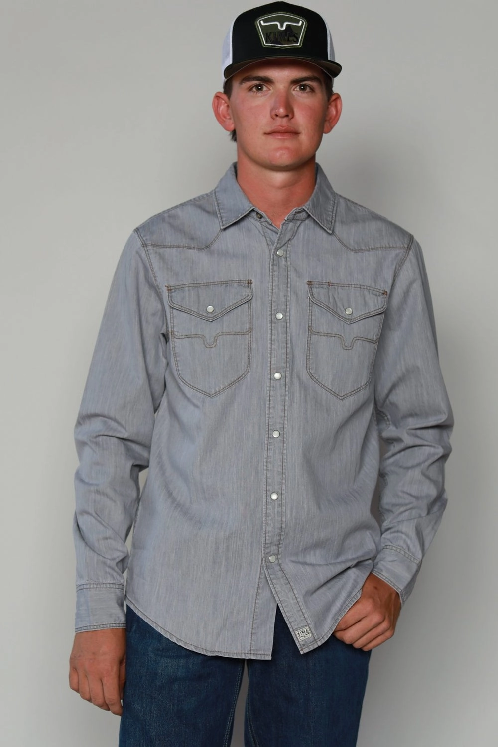 Kimes Ranch Mens Grimes Grey Denim Cotton Blend L/S Western Shirt Spring Trend Sophisticated Style