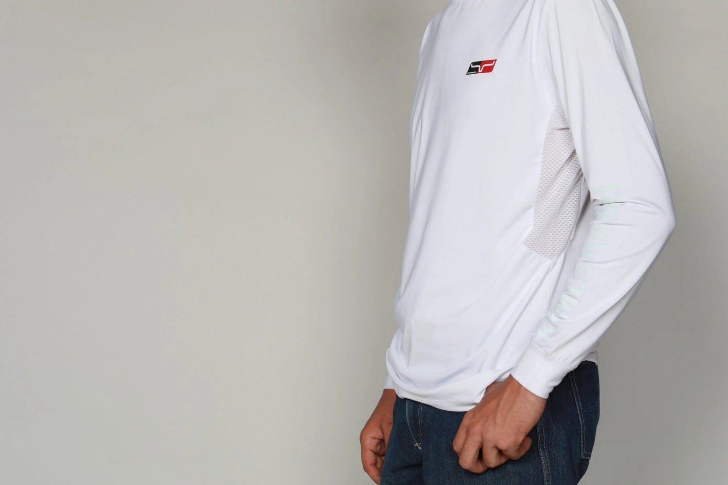 Sheer Panel Cultural Inspired Kimes Ranch Mens K1 Tech Tee White Polyester Blend L/S T-Shirt