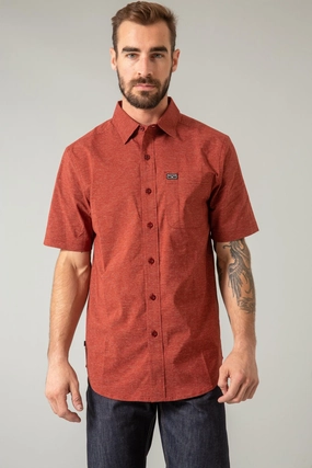 Date night handmade touch Kimes Ranch Mens Linville Solid Dark Red Cotton Blend S/S Shirt
