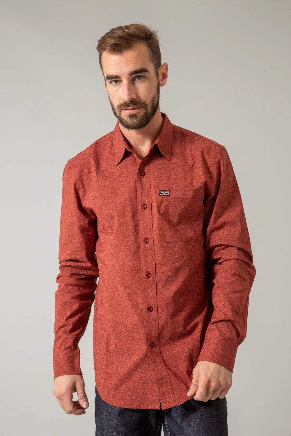 Unisex Design Tropical theme Kimes Ranch Mens Linville Solid Red Cotton blend L/S Shirt