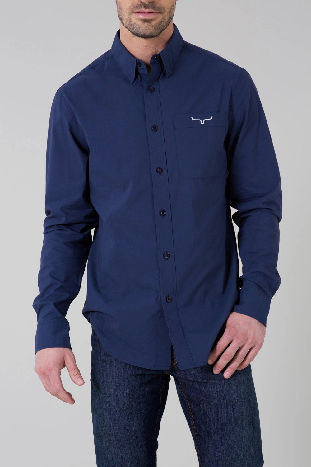 Mountain Escape Lightweight Material Kimes Ranch Mens Team Shirt Navy Cotton Blend L/S Shirt