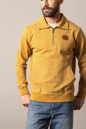 Morning Comfort Everyday Essential Kimes Ranch Mens Wicklow Gold Cotton Blend 1/4 Zip Sweater