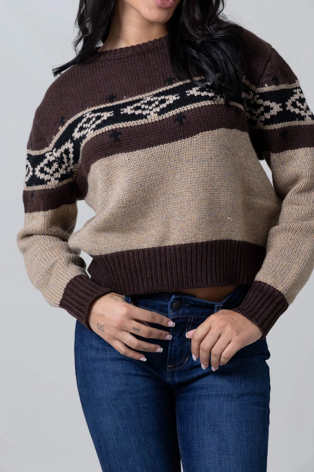 Durable Material Kimes Ranch Womens Chama Crew WW Brown Wool Blend Sweater