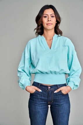 Winter Style Kimes Ranch Womens Dewey V Neck Turquoise 100% Cotton Pullover Sweater