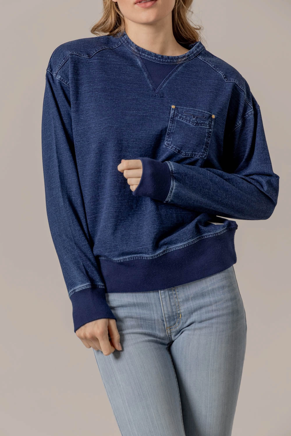 Soft Knit Piece Kimes Ranch Womens Gina Indigo Blue Cotton Blend Sweatshirt
