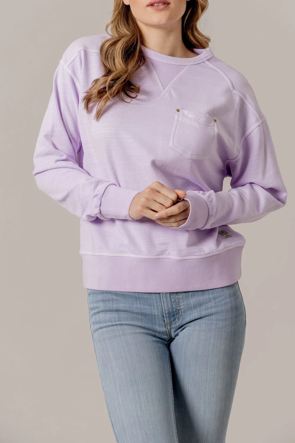 Durable Reinforced Elbows Cozy Design Kimes Ranch Womens Gina Lavender Cotton Blend Sweatshirt