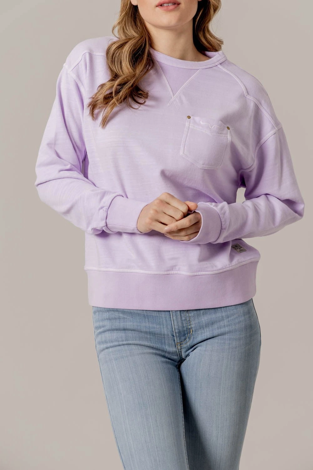 Breathable Textured Fabric Kimes Ranch Womens Gina Lavender Cotton Blend Sweatshirt