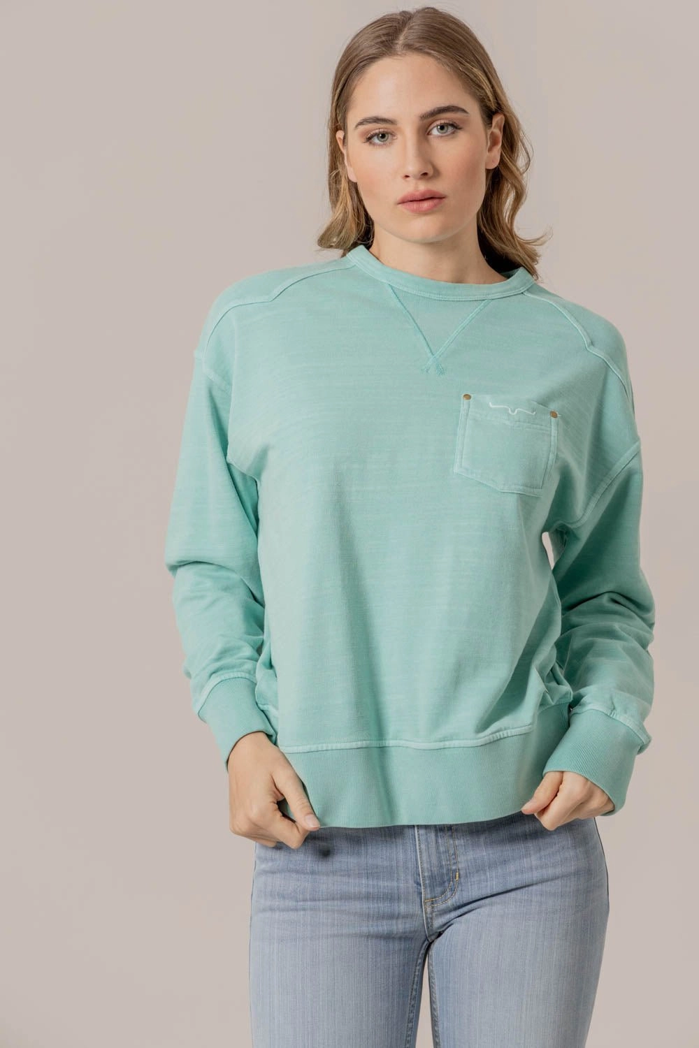 Layered Look Winter Ready Layer Kimes Ranch Womens Gina Turquoise Cotton Blend Sweatshirt