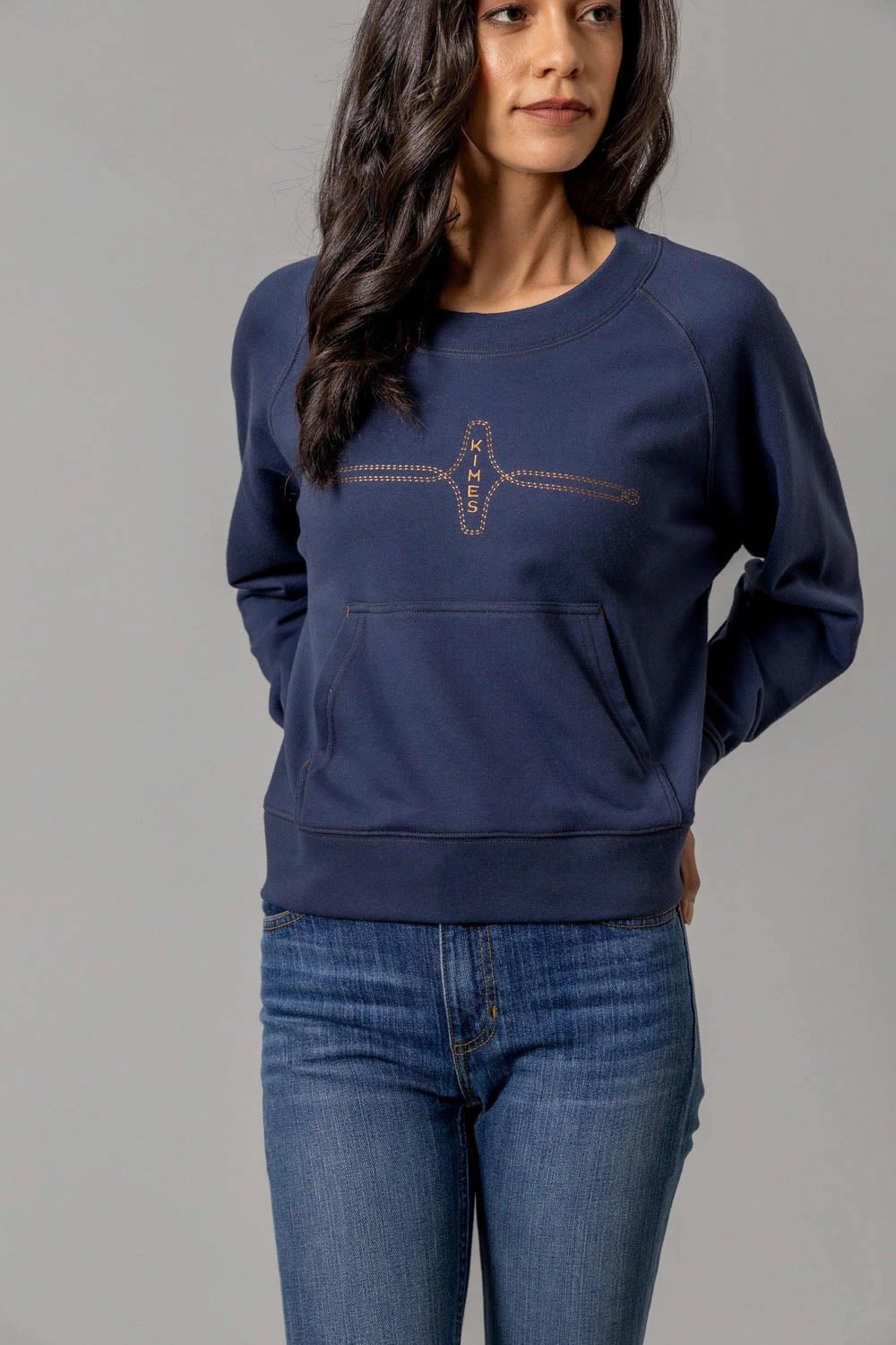 Kimes Ranch Womens Gracie Cropped Crewneck Blue Cotton Blend Sweatshirt Winter Knit Layer Eco Friendly Dye Process