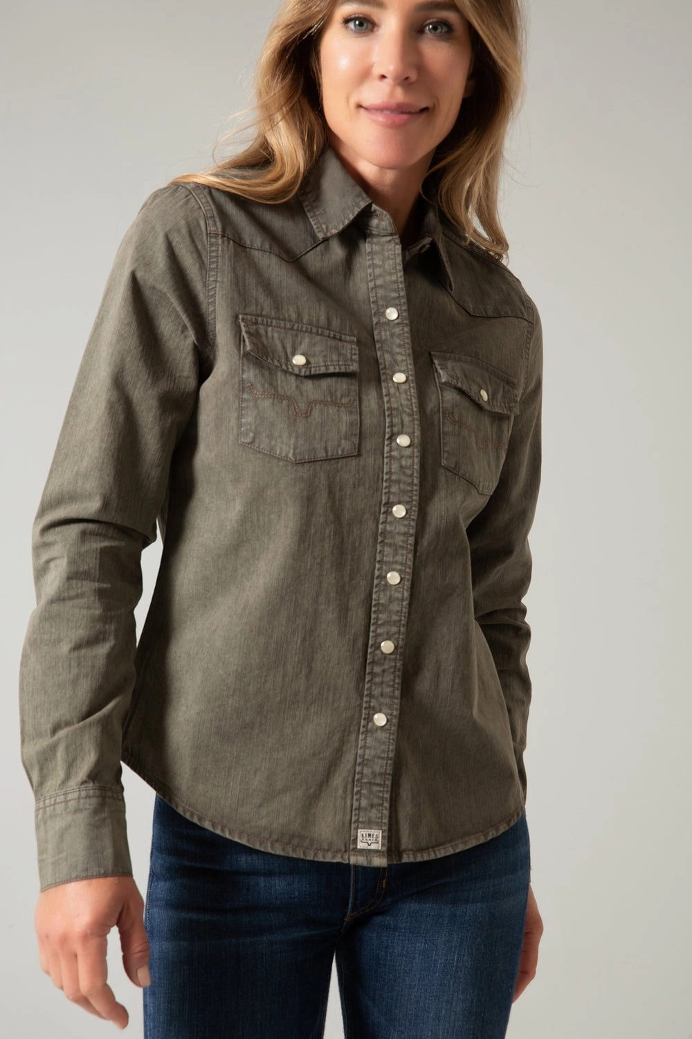 Matte Finish Travel-friendly Kimes Ranch Womens Kaycee Denim Army 100% Cotton L/S Shirt