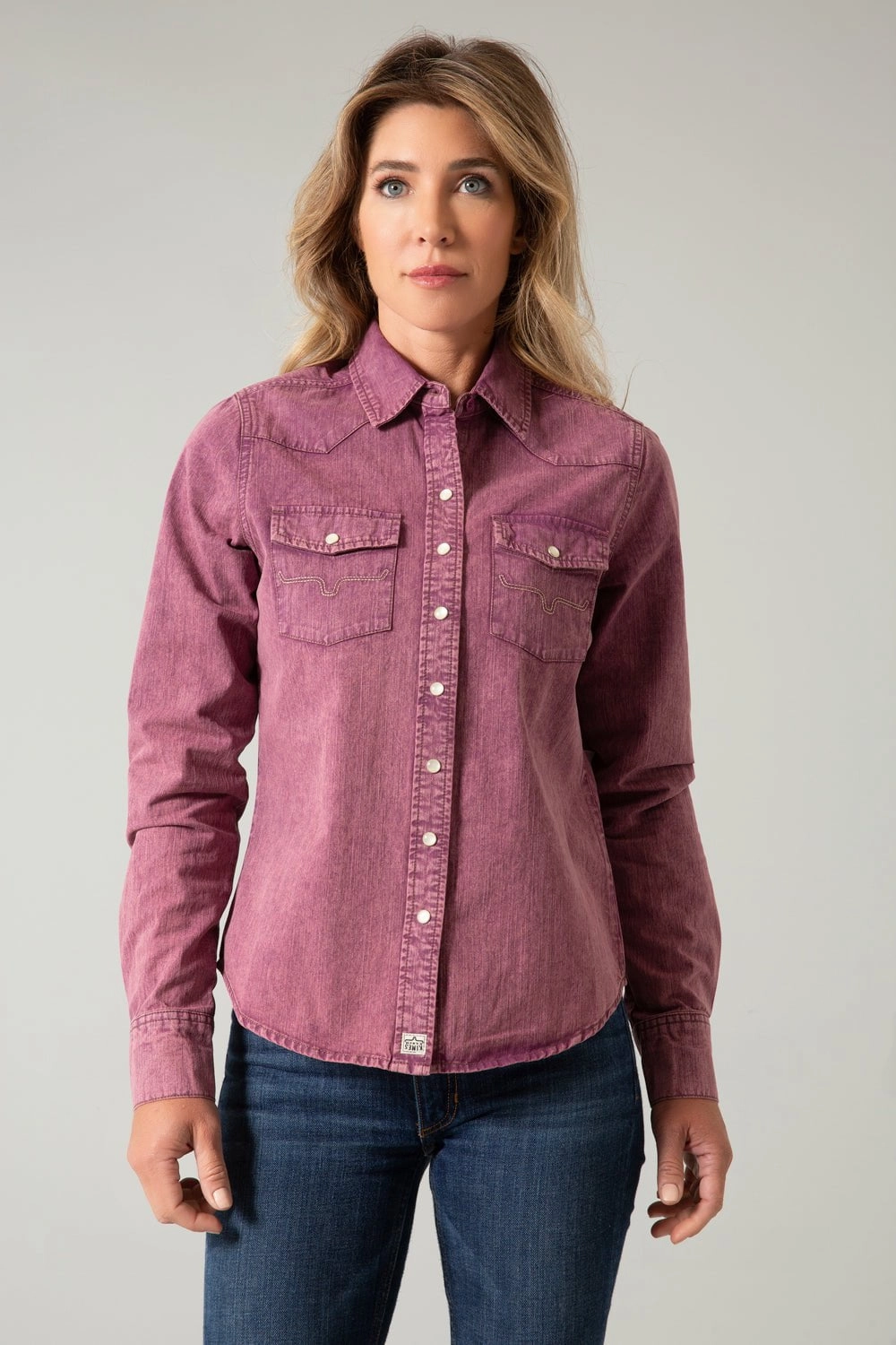 Daytime Look Sustainable Choice Kimes Ranch Womens Kaycee Denim Wine 100% Cotton L/S Shirt