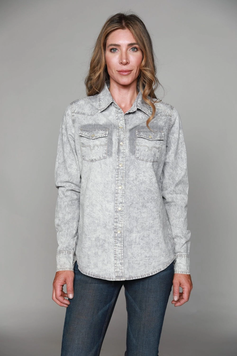 Timeless elegance Kimes Ranch Womens KC Top Light Grey 100% Tencel L/S Western Shirt