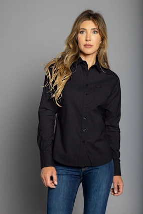 Flexible Shoulder Construction Kimes Ranch Womens Linville Black Cotton blend L/S Shirt