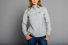 Lakeside Relaxation Kimes Ranch Womens Linville Solid Silver Cotton Blend L/S Shirt