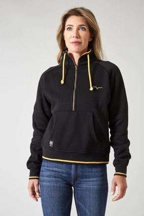 Fade Resistant Dye Outdoor Style Kimes Ranch Womens Malta Cropped Quarter Zip Black Cotton Blend Sweatshirt