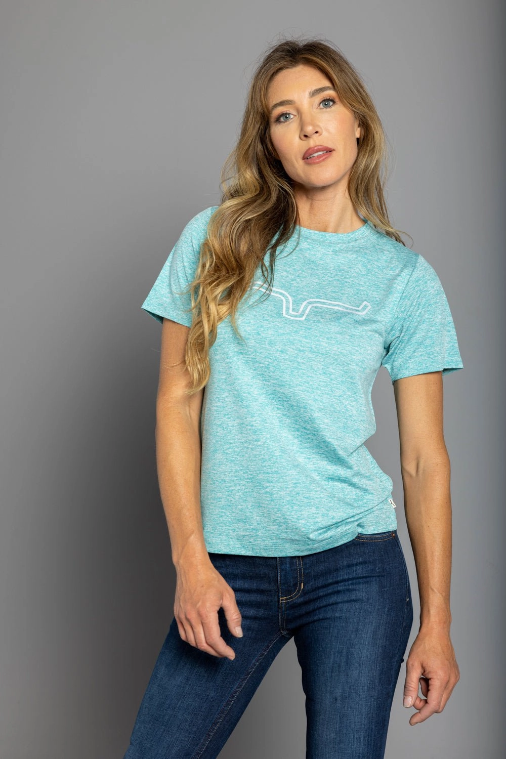 Petite Option Non-irritating Kimes Ranch Womens Outlier Tech Tee Light Blue Heather Cotton Blend S/S T-Shirt