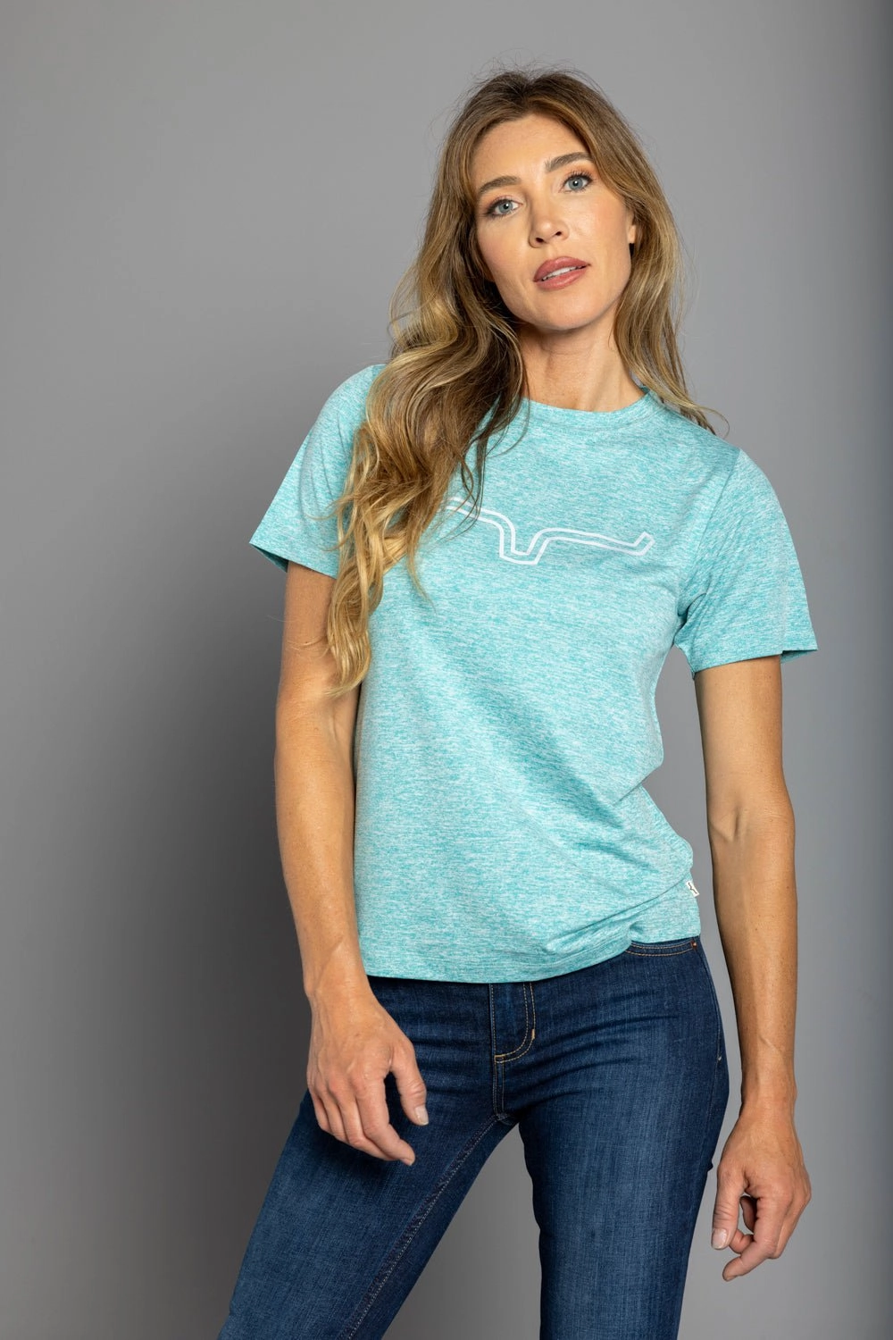 Youthful Appeal Kimes Ranch Womens Outlier Tech Tee Light Blue Heather Cotton Blend S/S T-Shirt