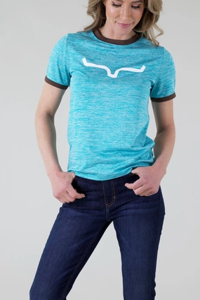 Kimes Ranch Womens Steadfast Ringer Tee Teal Poly/Spandex S/S T-Shirt Multi Layer Stitching Regular Fit