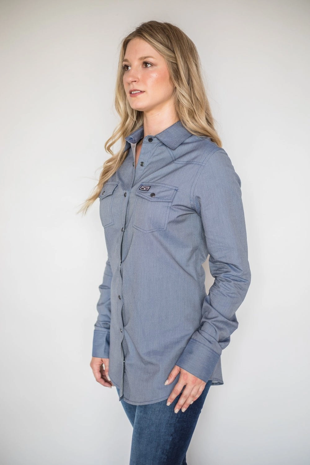 Anti Static Finish Graduation Attire Kimes Ranch Womens Tucson HB Indigo Cotton Blend L/S Western Shirt