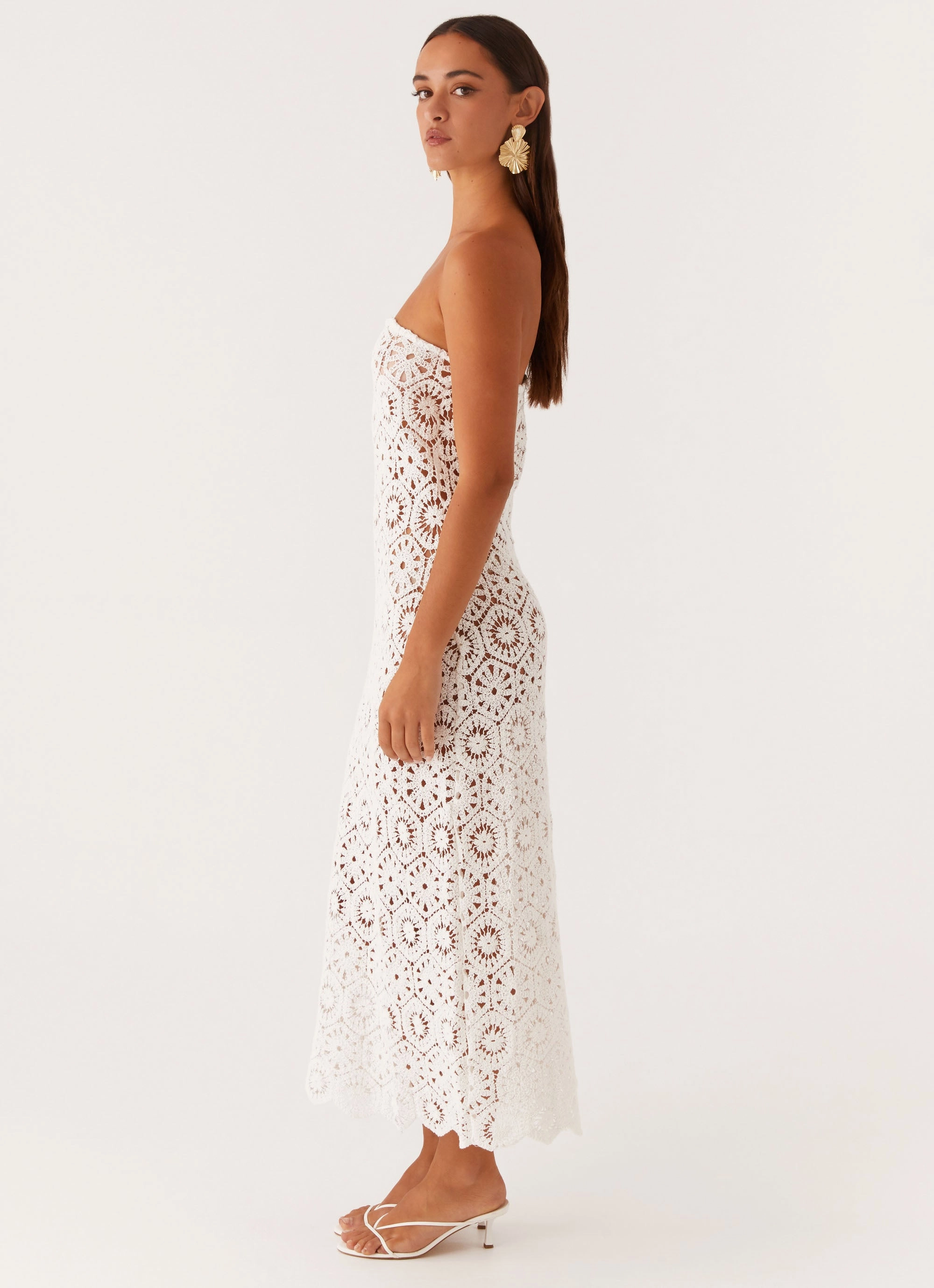 Kingsly Crochet Maxi Dress - White Evening Look Lightweight Comfort