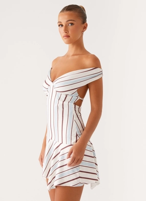Kirby Mini Dress - Blue Stripe Simple formal dress Neutral-Shade