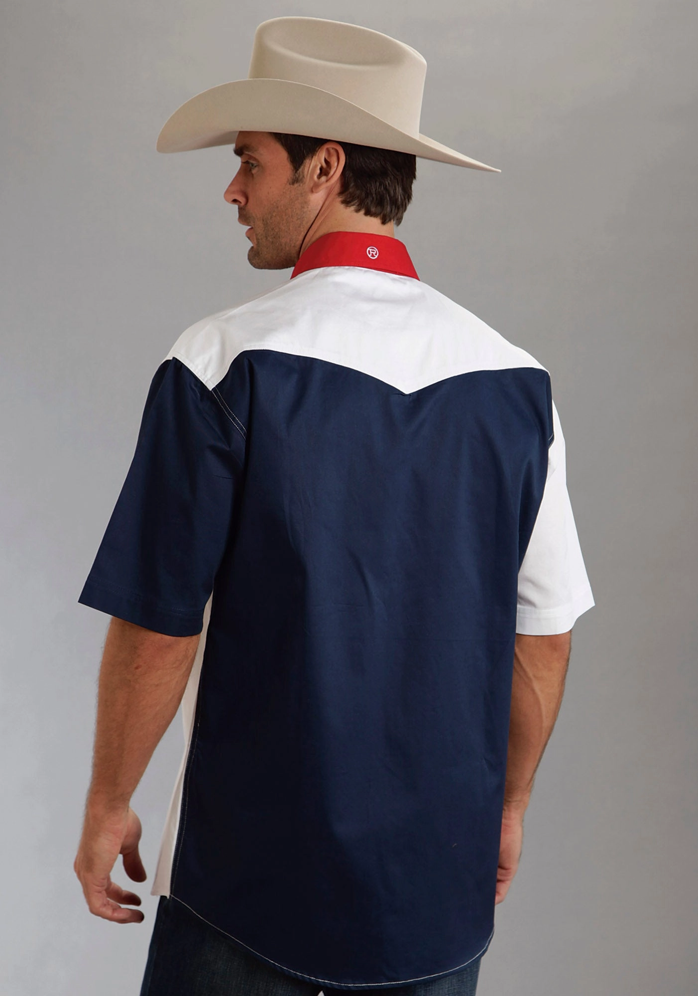 Trendsetting Athleisure Wear Roper Americana Mens Blue 100% Cotton S/S Colorblock Flag Snap Western Shirt