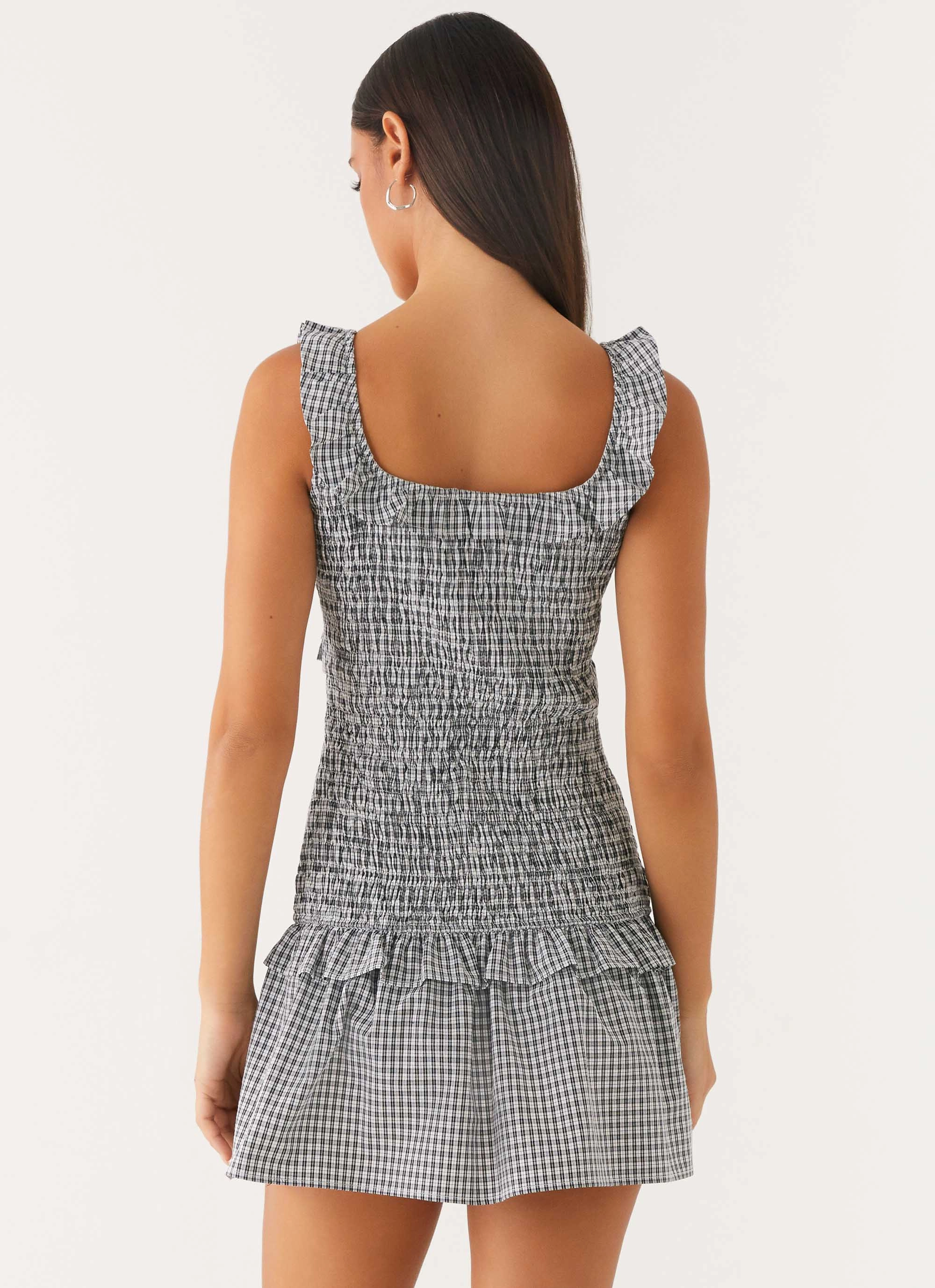 Stylish Touch Mali Shirred Mini Dress - Checker