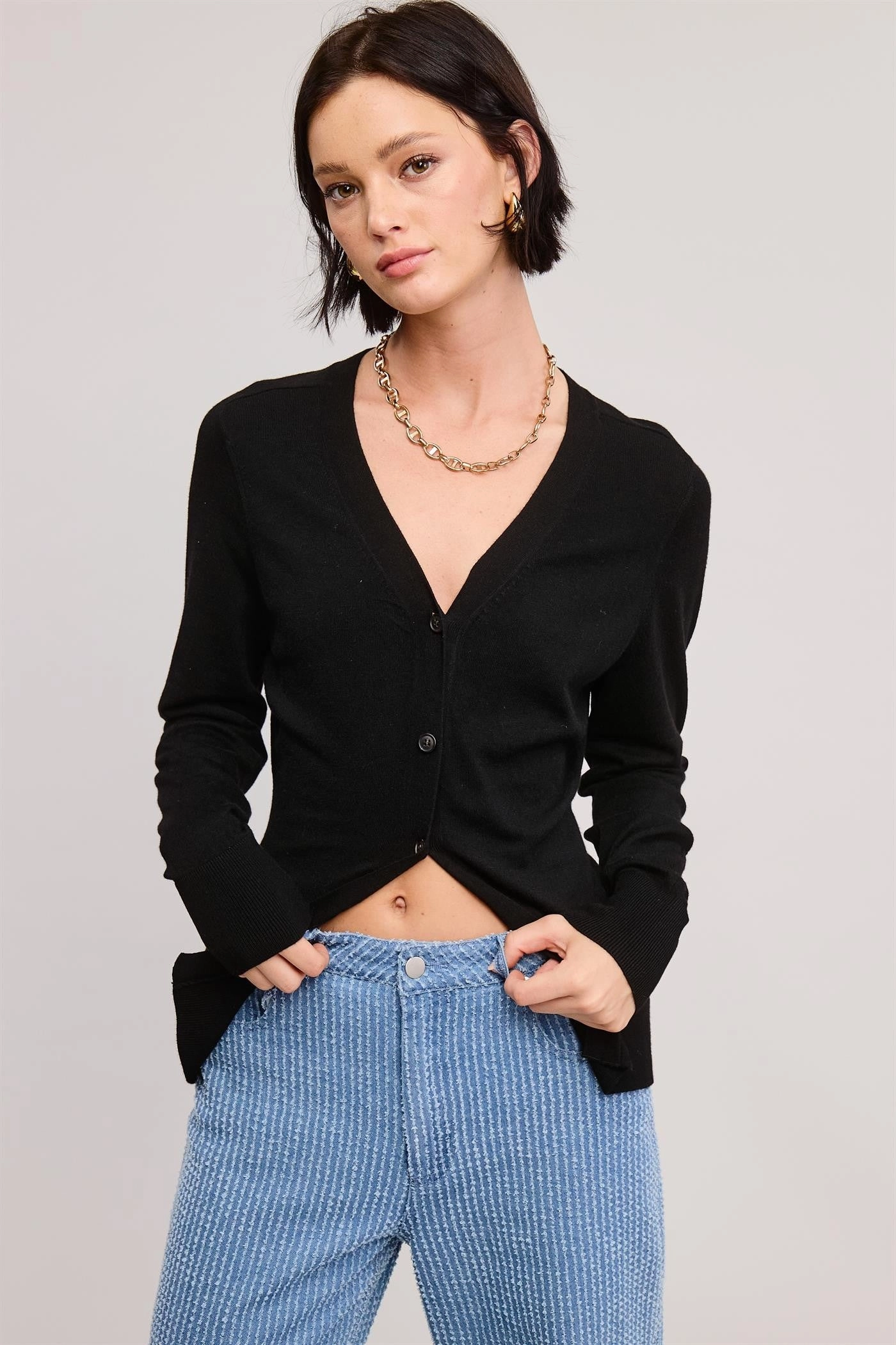 Split Hem Longline Knit Cardigan - Black Knit Wear Cozy Essentials